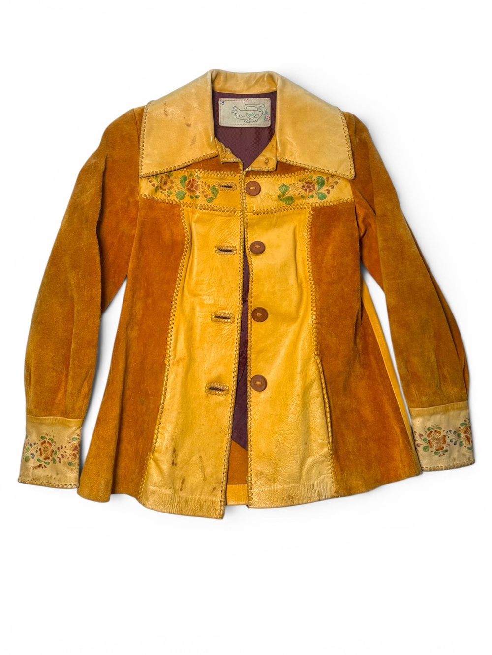 Char Leather & Suede Hand Painted Floral Boho  vintage Jacket 8